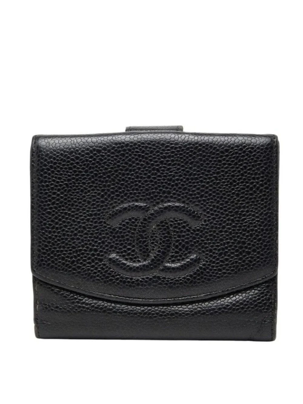Chanel CC Logo Trifold Wallet Black Caviar Leather
